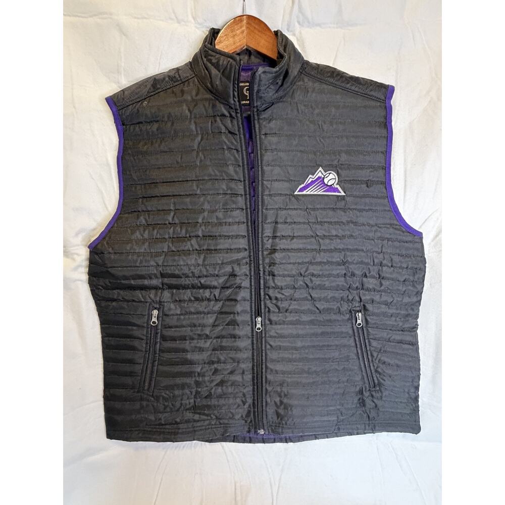 Colorado Rockies Quilted Puffer Vest Mens XL Black Purple MLB